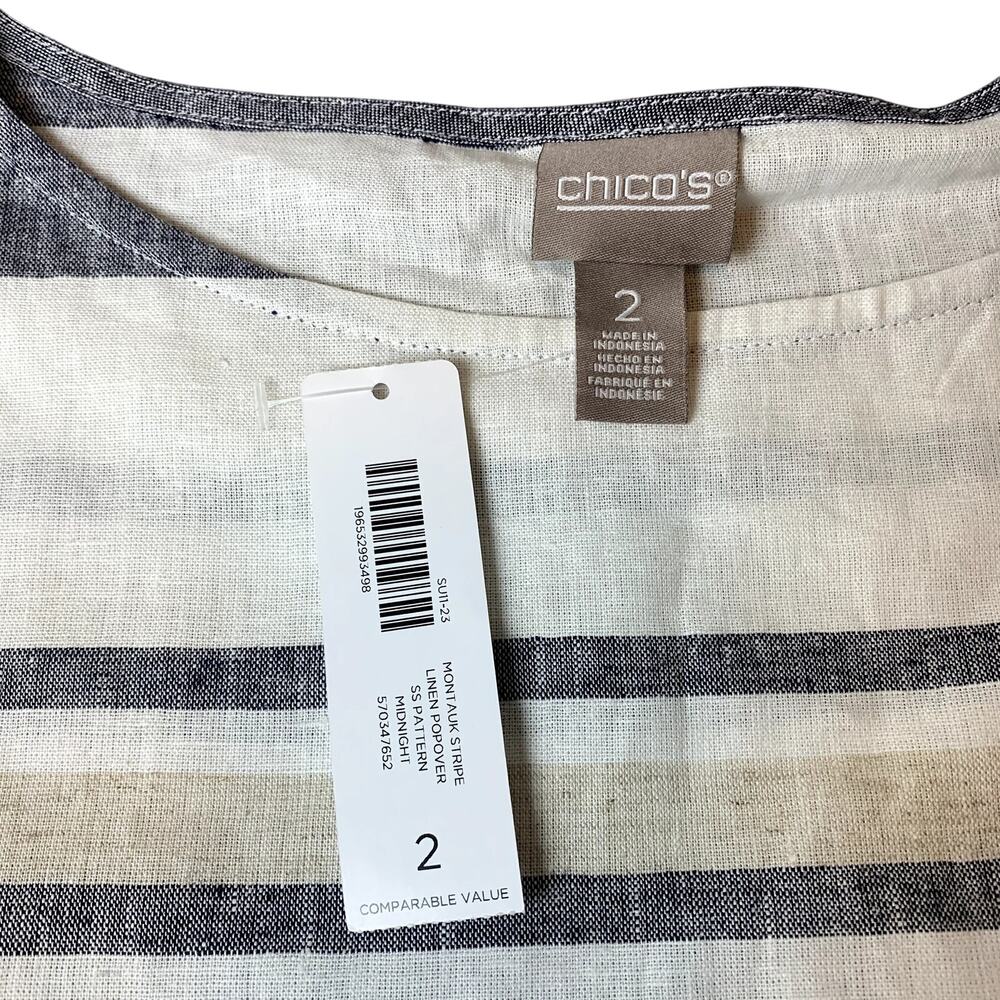 Chico's Linen Blend Popover Top and Linen Pull On Ankle Pant Set Size 12 - Picture 4 of 15